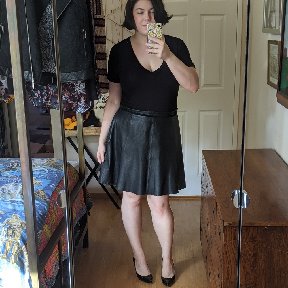Neiman Marcus Genuine Leather Mini Skirt